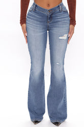 V Good Distressed High Rise Flare Jeans - Medium Blue Wash Ins Street